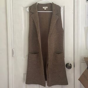 Brown Knee-length sleeveless cardigan